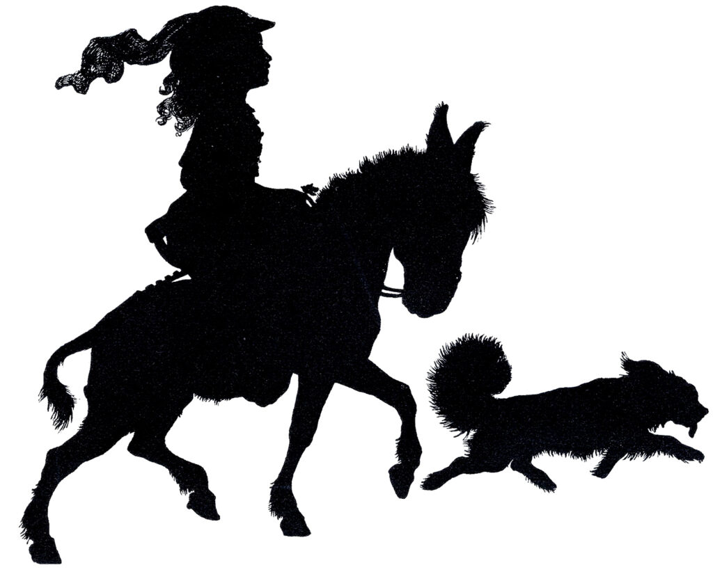 vintage child donkey dog silhouette image