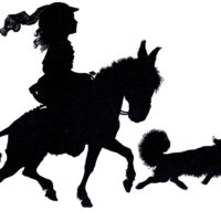 vintage child donkey dog silhouette image