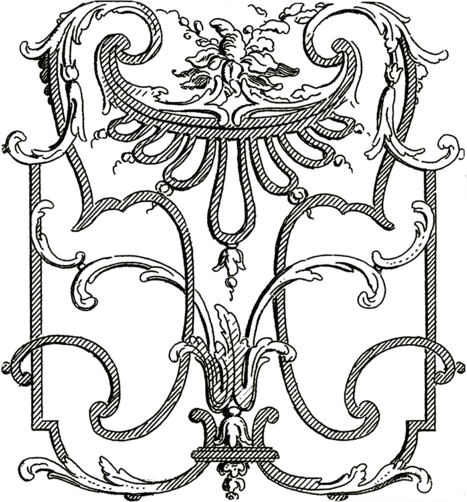 French architectural iron scrollwork clipart