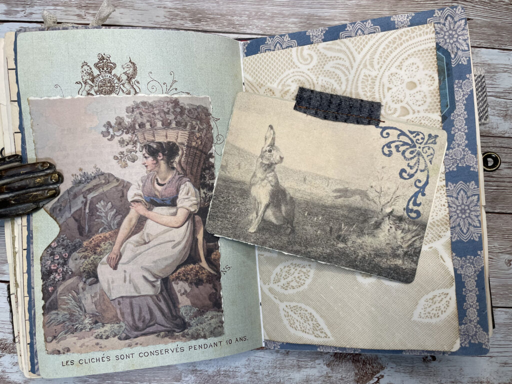 Victorian lady rabbit postcard journal spread