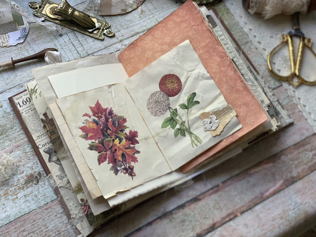 autumn leaves floral ephemera journal spread