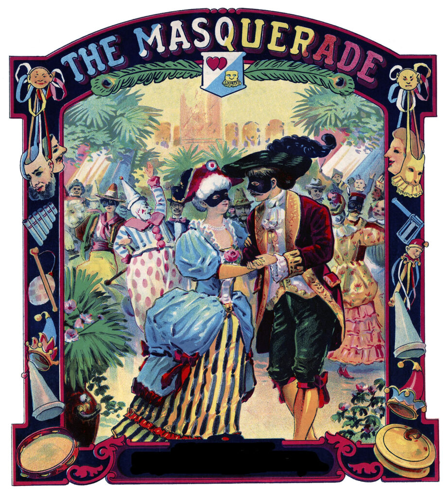 vintage masquerade couple dancing illustration