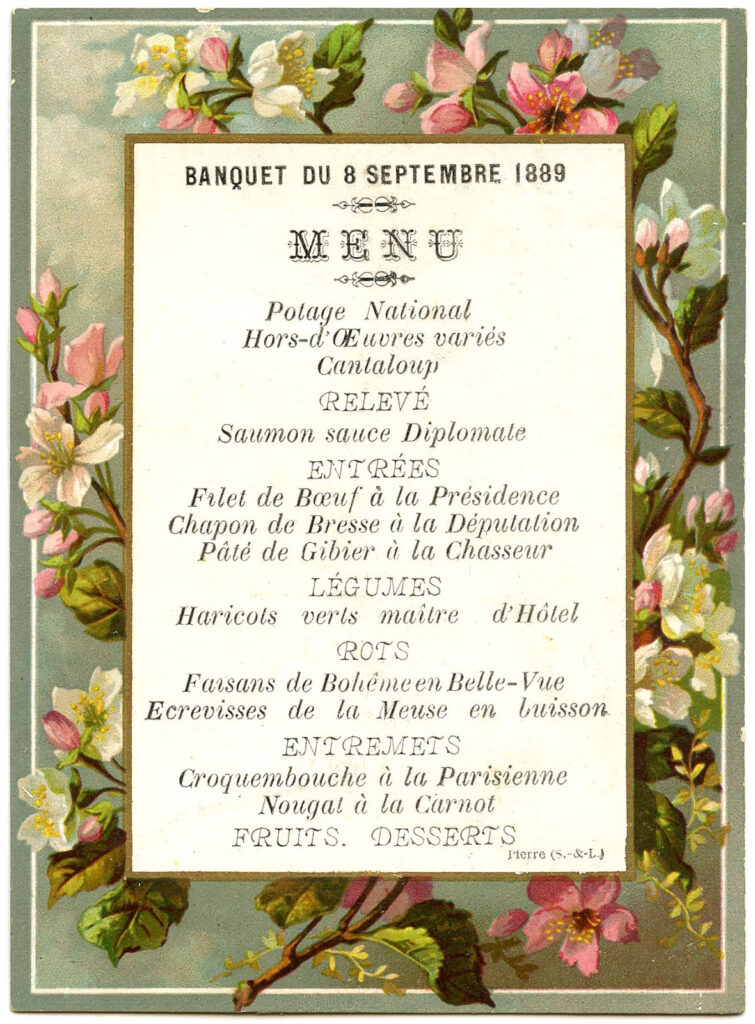 French Menu with Blossoms