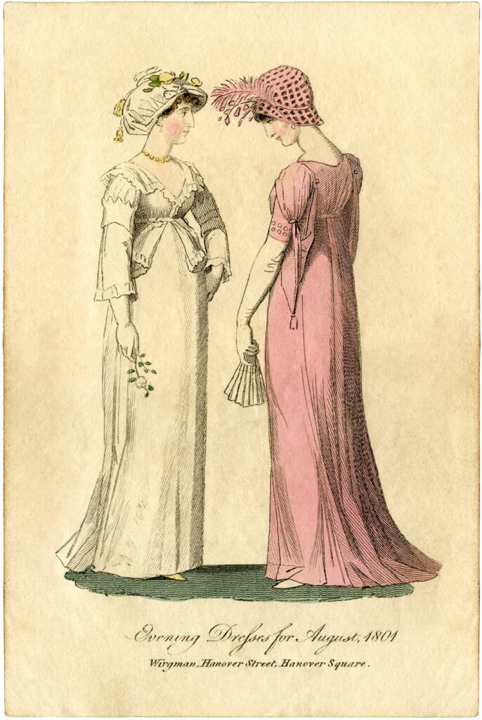 Regency fashion plate ladies pink white dress image