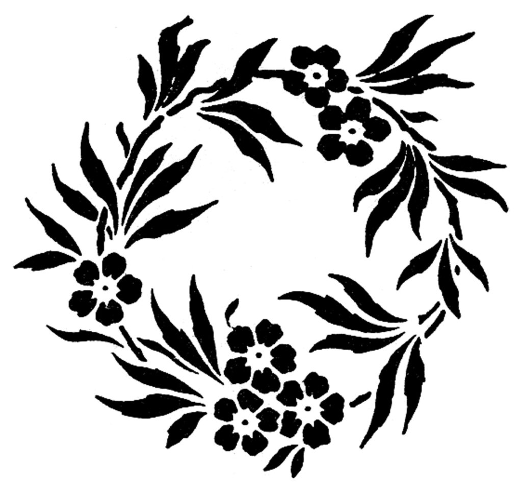 black floral wreath stencil image