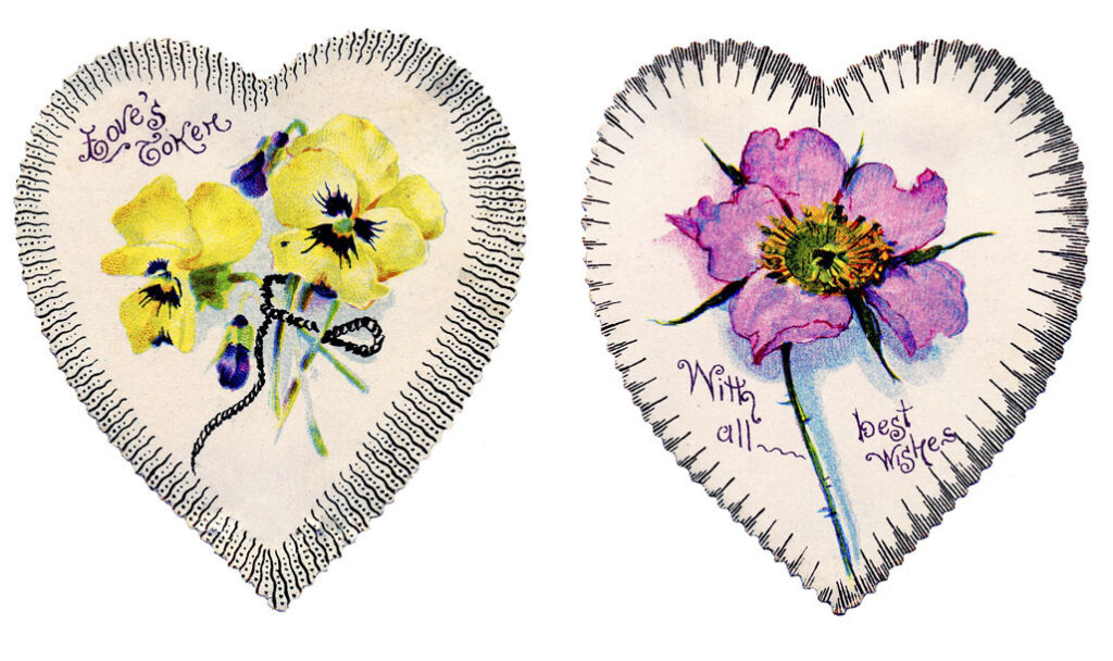 2 Hearts with Pink and Yellow Flowers