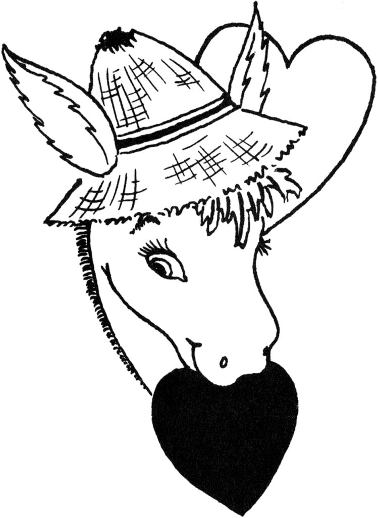 vintage retro donkey hat heart Valentine illustration 