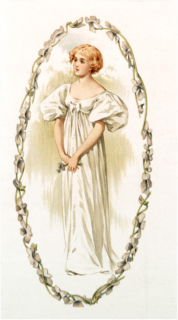 vintage lady white dress floral frame image