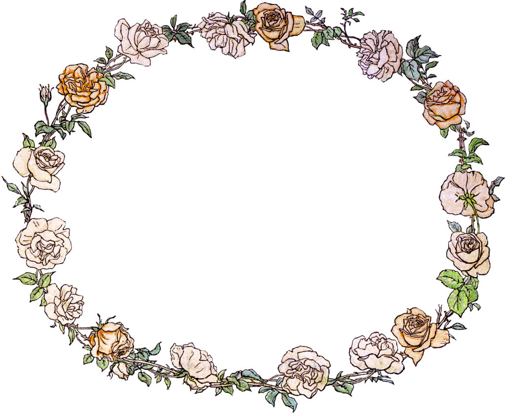 vintage roses wreath peach white illustration