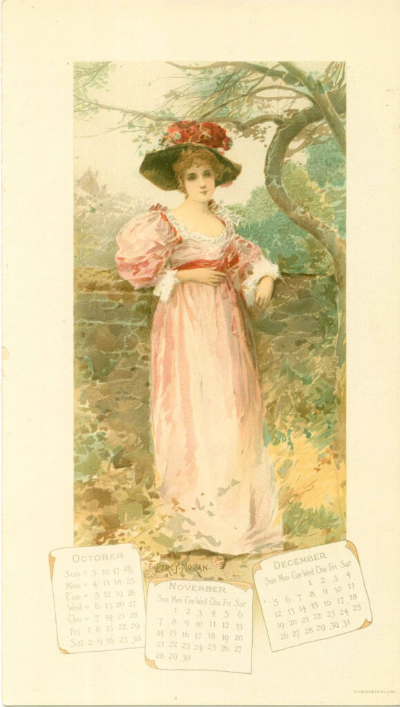 lady pink dress hat calendar image
