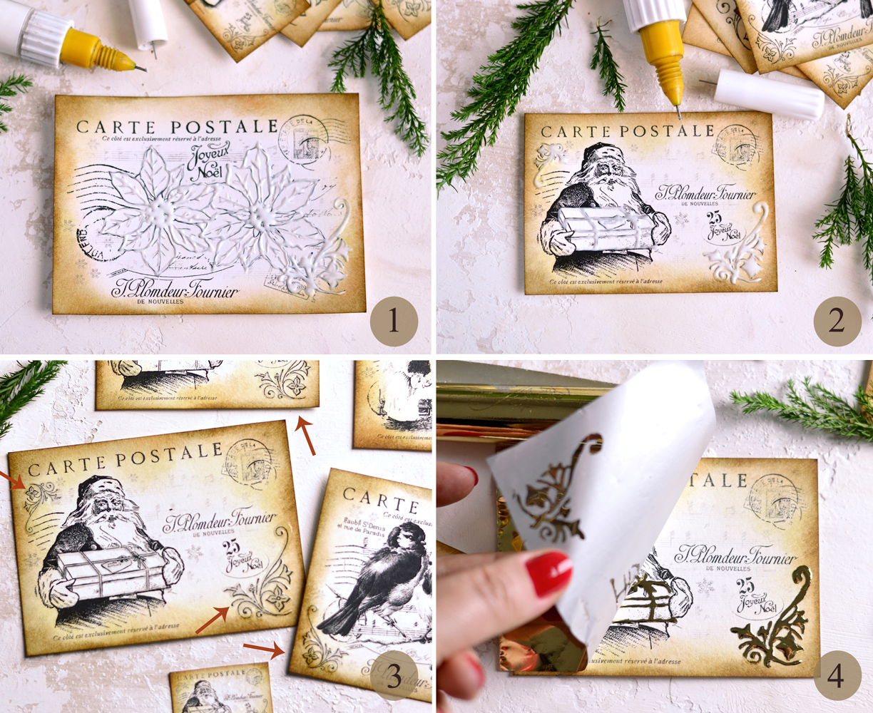 Adding gold to Christmas Postcards