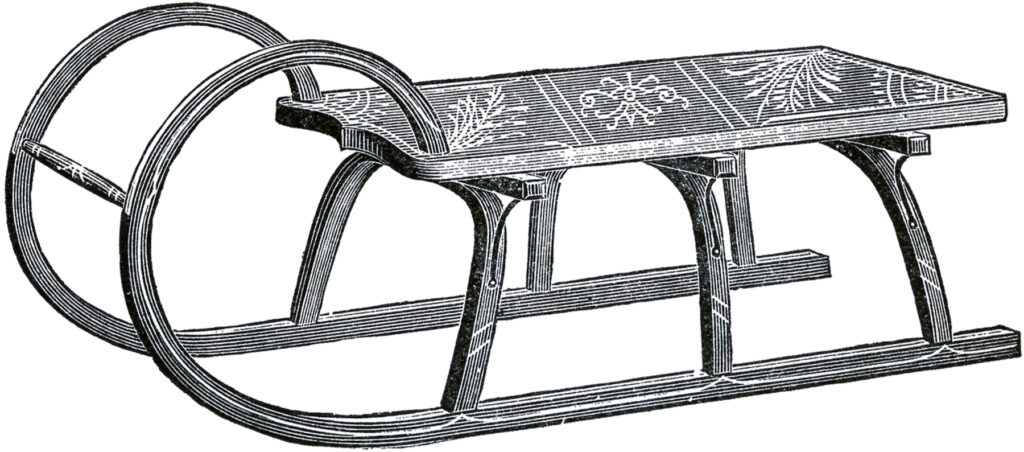 vintage Scandinavian sled with etching image