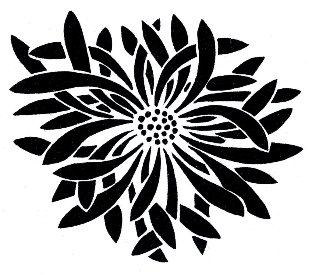 Asian style black white flower silhouette image