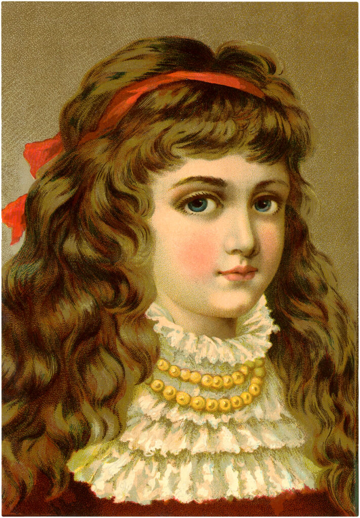 vintage Victorian girl red hair tie large eyes image