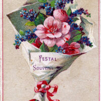 vintage mixed floral pink blue paper wrapped bouquet image