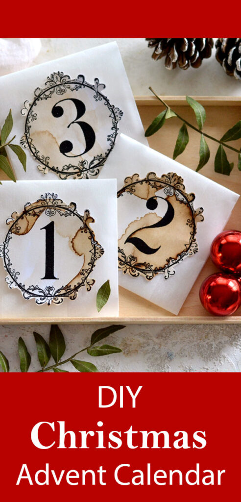 Christmas Advent Calendar Pinterest Graphic with numbered envelopes