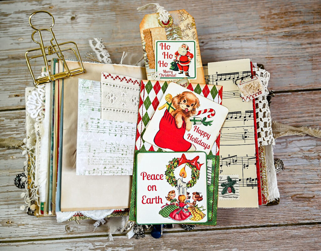 retro Christmas ephemera journal spread