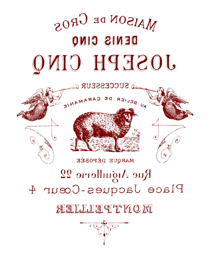 French sign angels lamb typography reverse transfer image