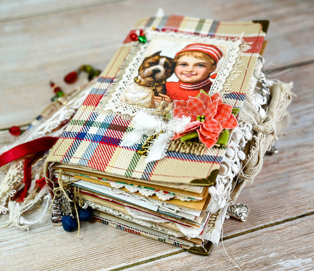 vintage Christmas Junk Journal cover angled view