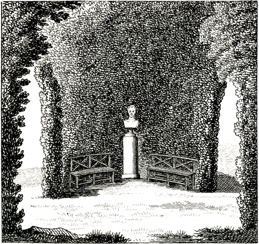 marble column bust benches hedges classical garden image