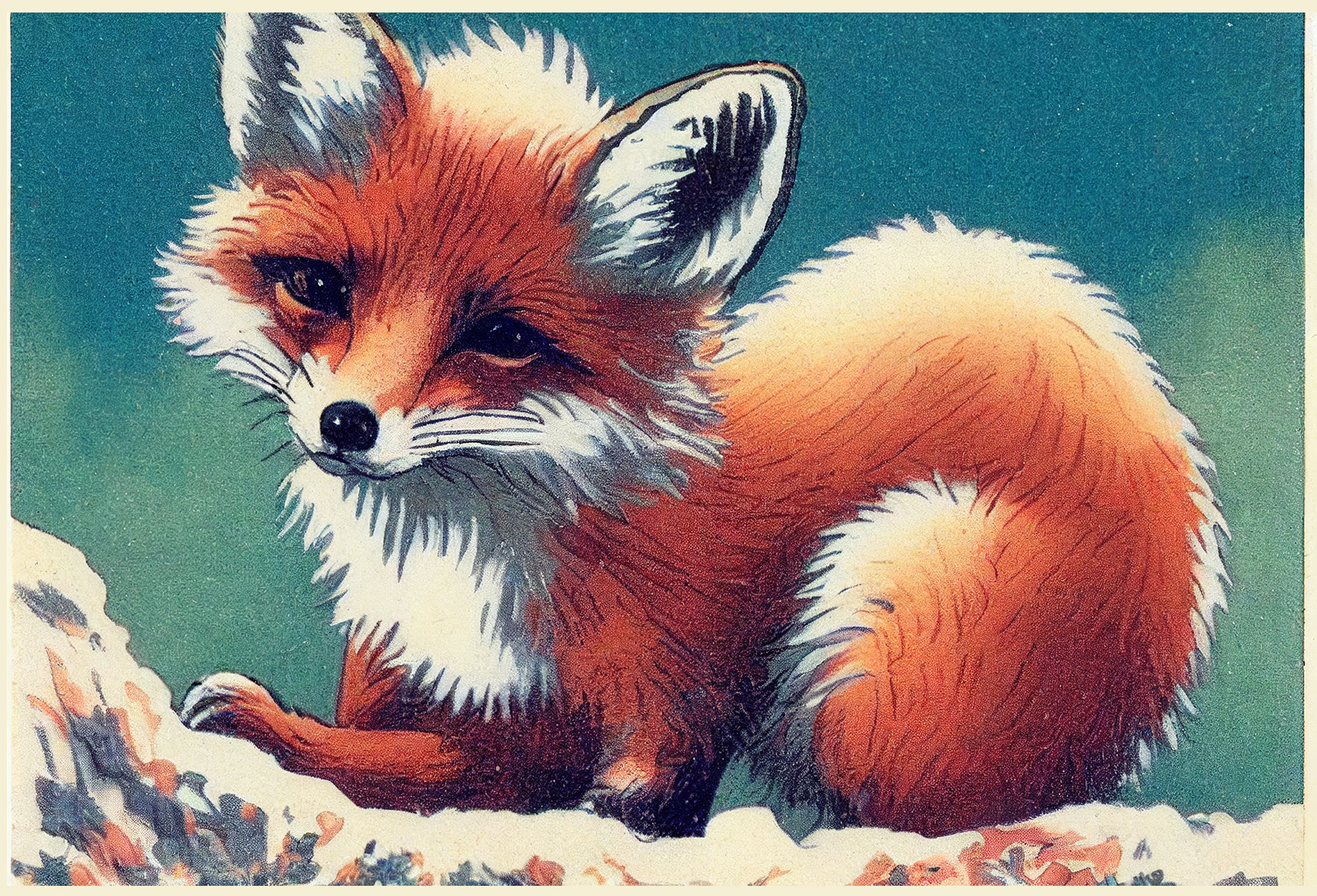 red fox illustration vintage