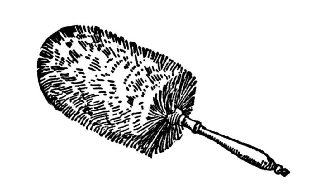 round feather duster with handle vintage cleaning clipart