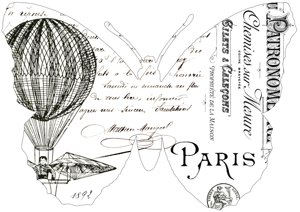 Paris collage butterfly clipart