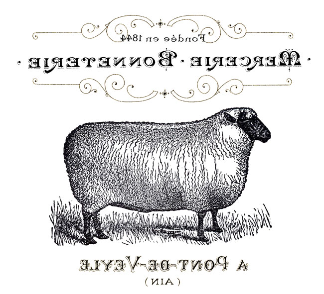 vintage lamb sheep French advertising reverse mirror transfer image