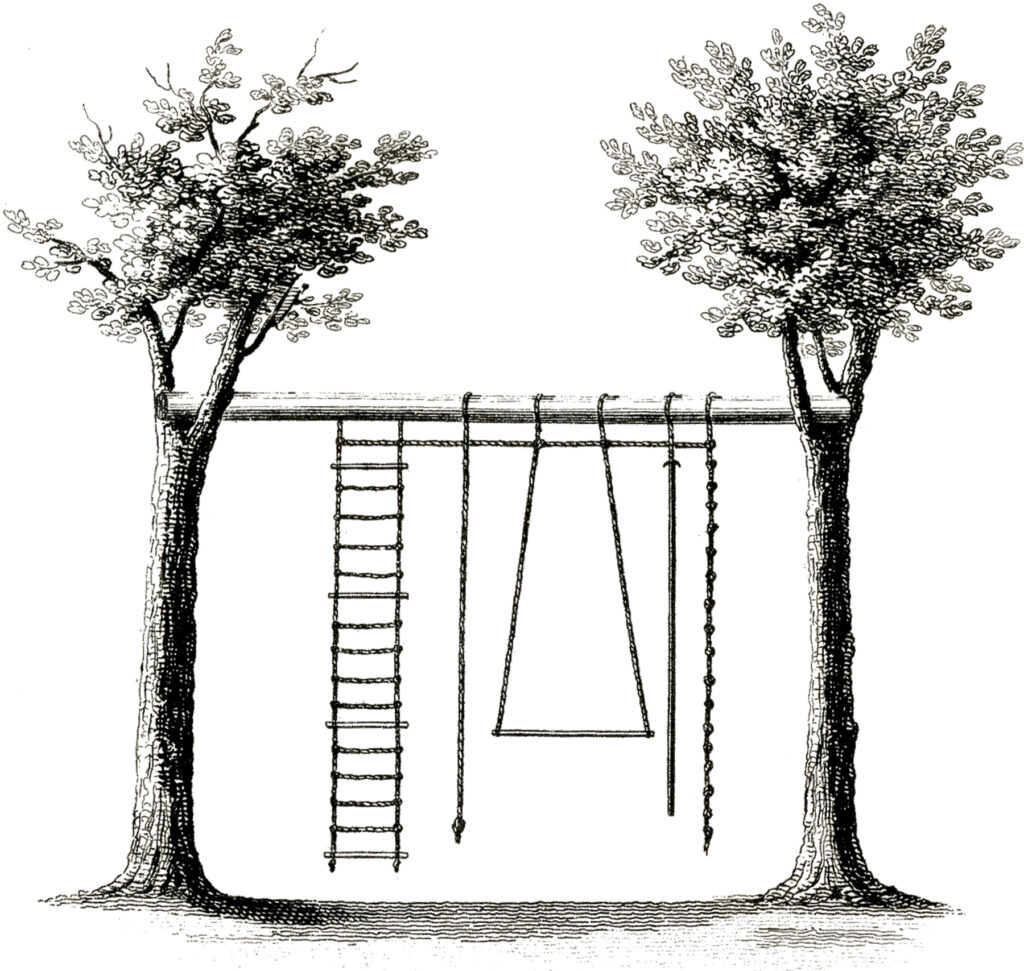 two trees children's swing set vintage image