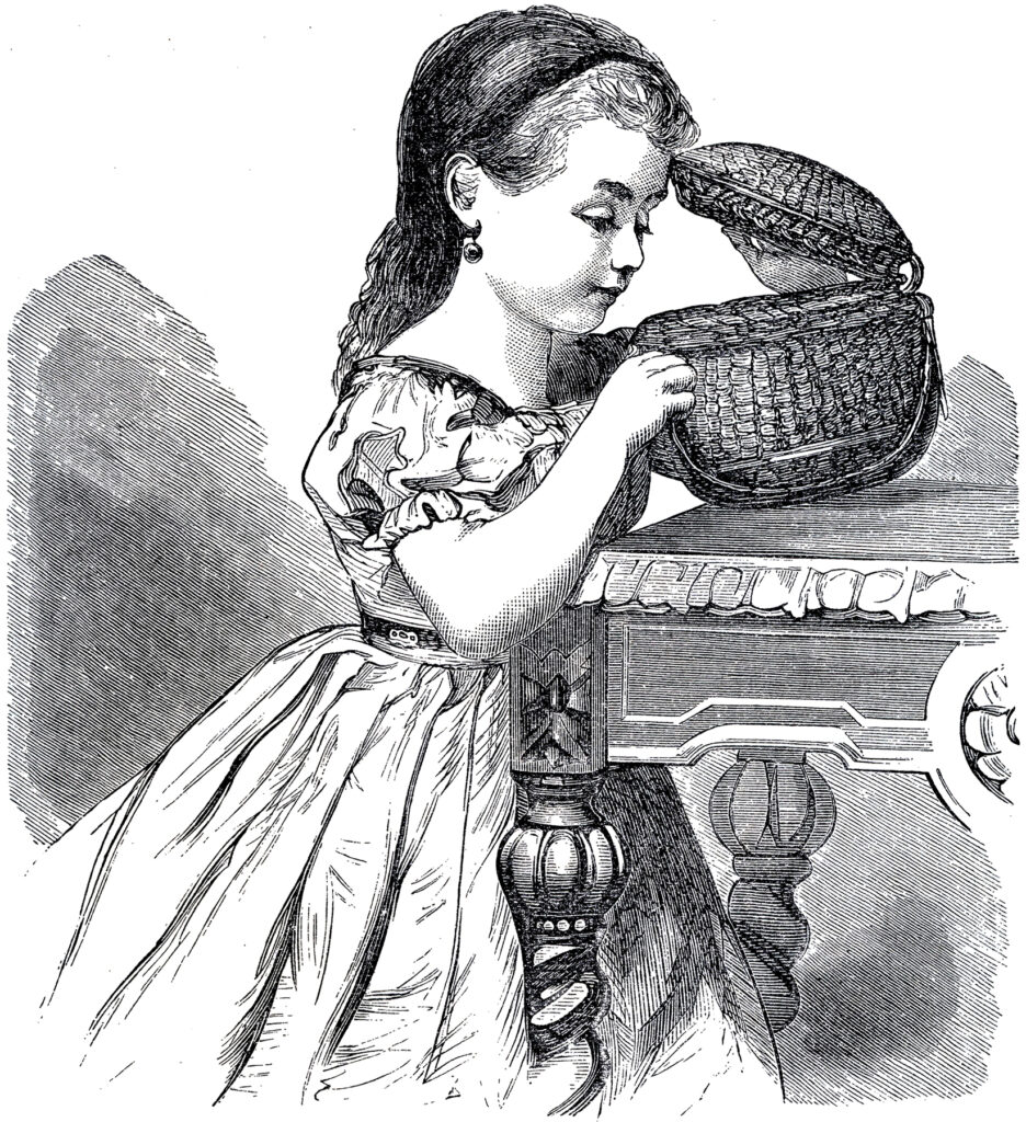 vintage girl hair ribbon basket table image