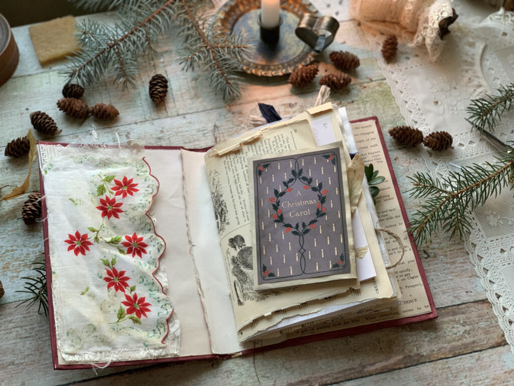 Christmas handkerchief junk journal pocket page