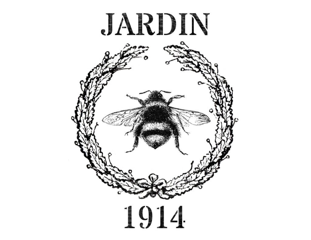 Jardin 1914 bee center of leaf garland round vintage image