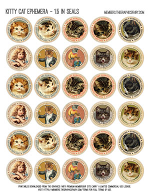 assorted round seals assorted vintage kitty cat stickers