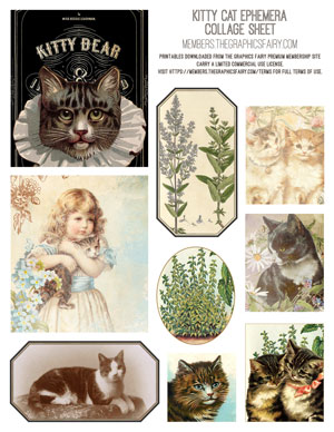 kitty cat ephemera collage sheet printable
