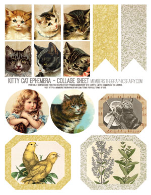 kitty cat ephemera collage sheet vintage printable