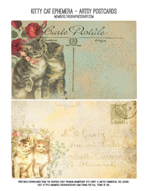 kitty cat ephemera vintage postcard printable