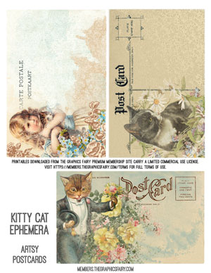 vintage kitty cat ephemera artsy postcards printable