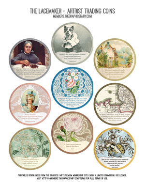 assorted collage vintage ephemera artist trading coins