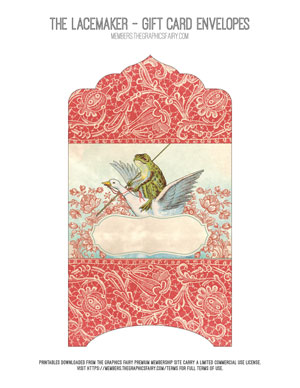 vintage ephemera collage frog riding swan lace gift card envelope
