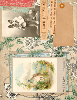 vintage ephemera collage dog collar cottage florals typography journal page image