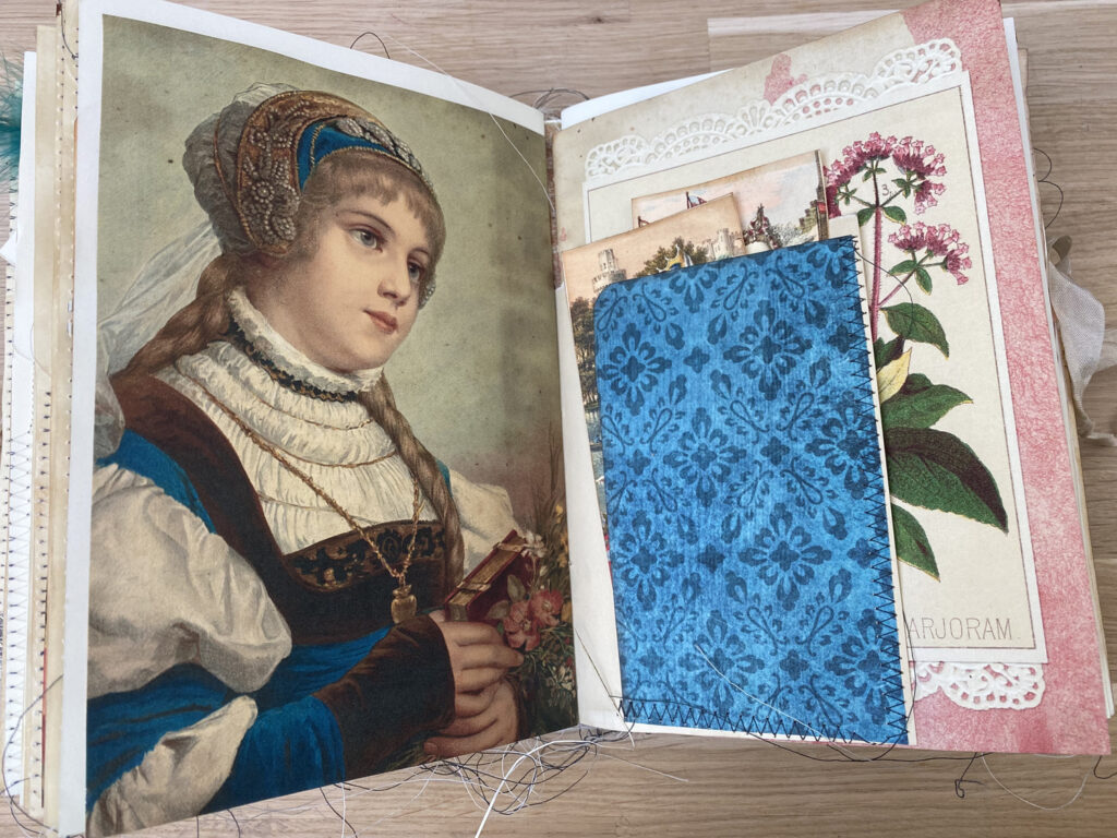 Medieval girl blue journal pocket ephemera page
