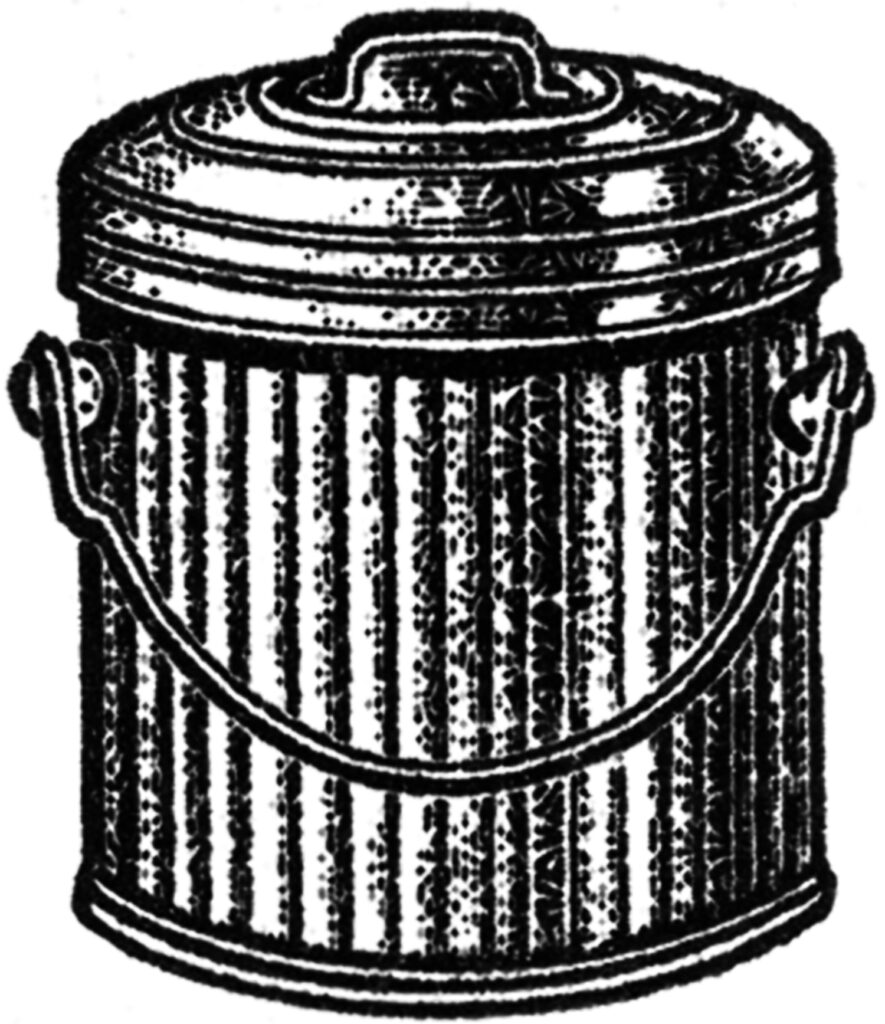 vintage short metal trash can with lid handle image