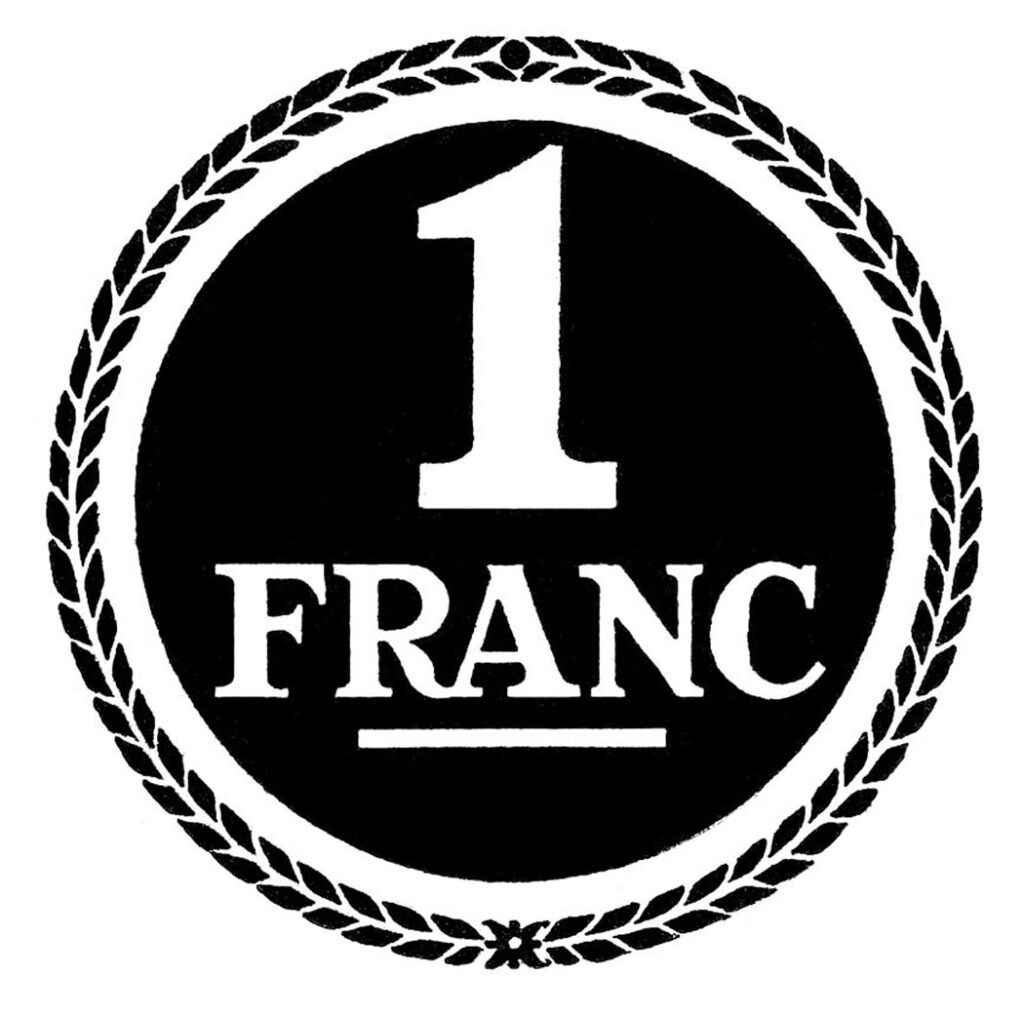 one franc round label vintage image