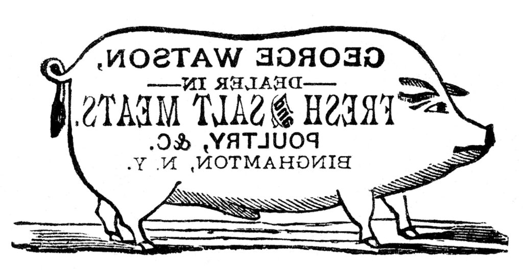 vintage pig advertising reverse mirror transfer image