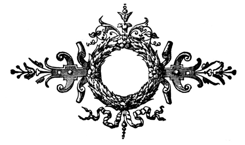 ornate printer ornament metal base leaf wreath ribbon blank circle image