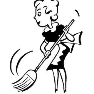 retro cartoon woman sweeping broom image