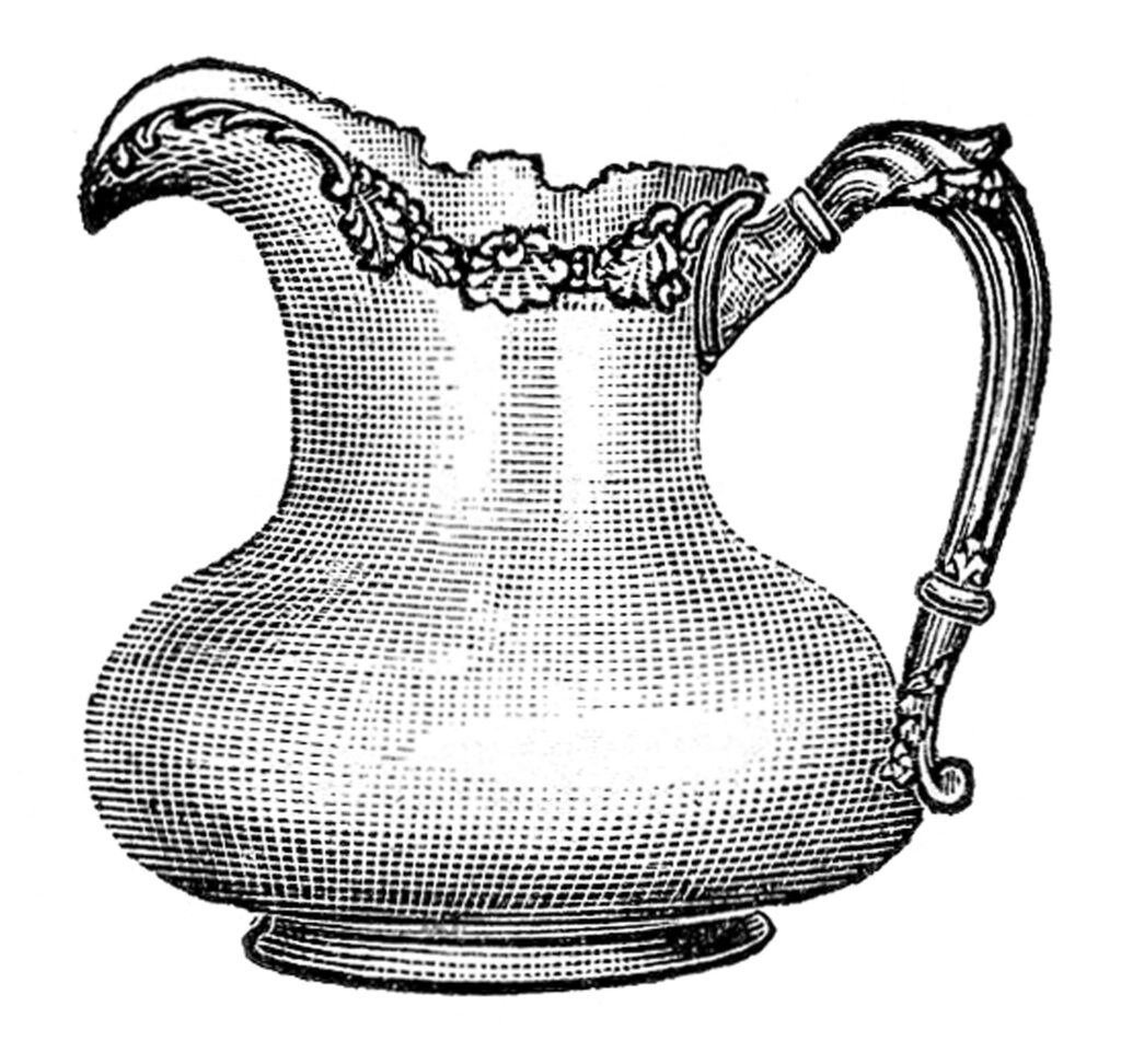 vintage silver pitcher etching image