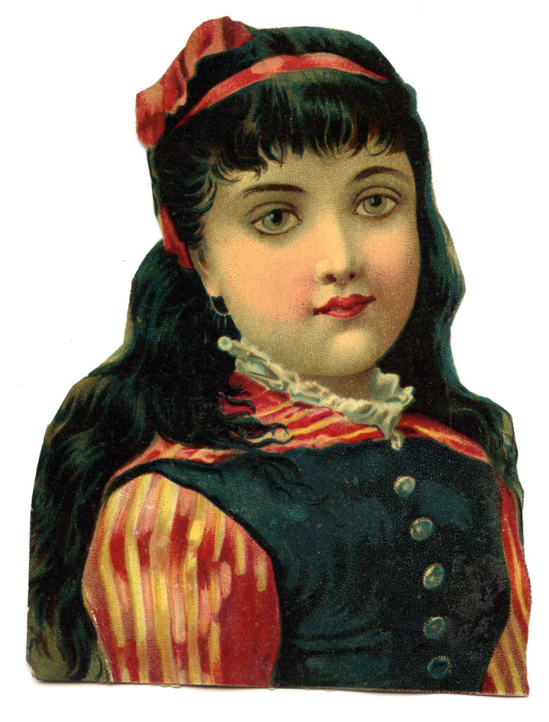 vintage girl dark hair red hair ribbon bow image