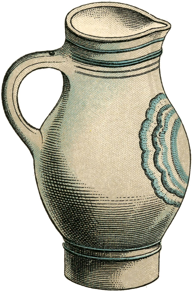 antique crock pitcher blue floral decoration image