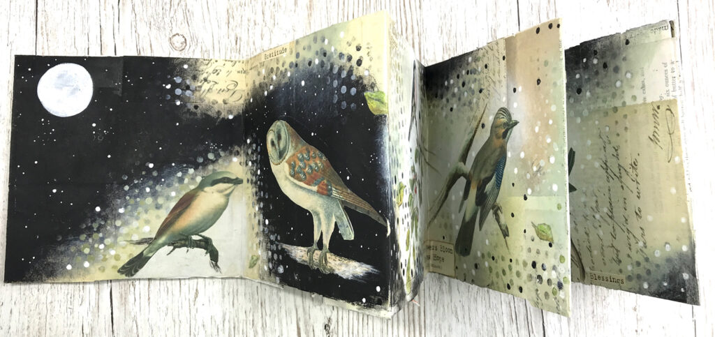 moon owl birds concertina styled junk journal image